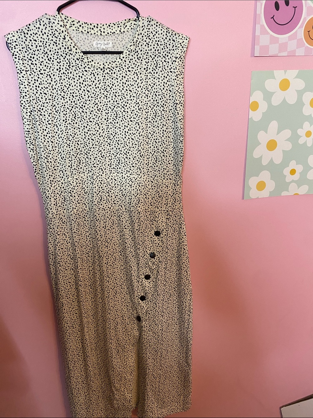 Grey State Cream Midi Dress with Black Dot Print